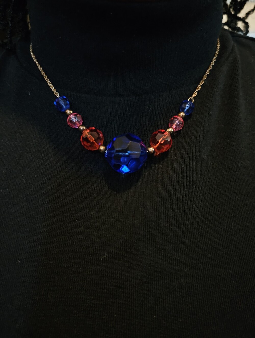 Vintage Blue and Red Crystal Bead Necklace